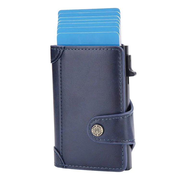 BAELLERRY K9211 Capa Automática Pop Up Caso Cartão PU Couro Zinco Liga RFID Bloqueio Titular do Cartão - Azul