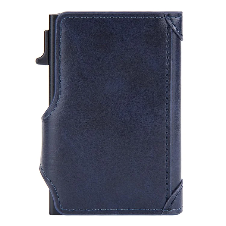 BAELLERRY K9211 Capa Automática Pop Up Caso Cartão PU Couro Zinco Liga RFID Bloqueio Titular do Cartão - Azul