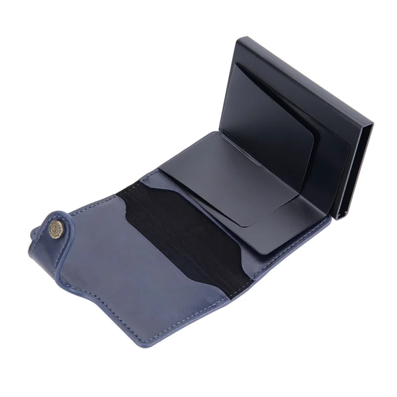 BAELLERRY K9211 Capa Automática Pop Up Caso Cartão PU Couro Zinco Liga RFID Bloqueio Titular do Cartão - Azul