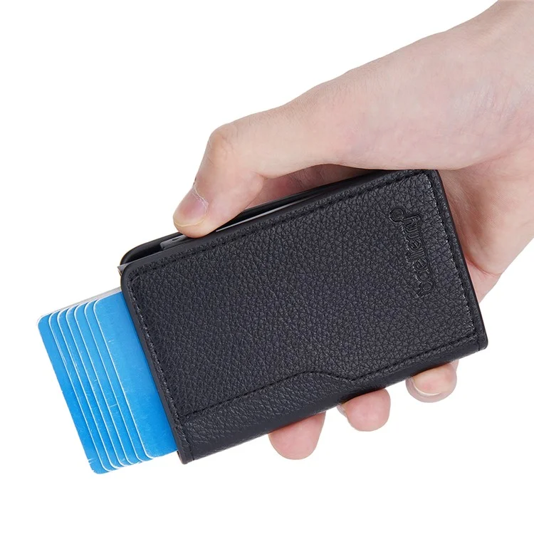 BAELLERRY K9305 Litchi Texture Card Holder Pouch PU Leather Card Storage Bag Easy Push Up - Negro