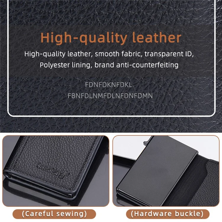 BAELLERRY K9305 Litchi Texture Card Holder Pouch PU Leather Card Storage Bag Easy Push Up - Negro