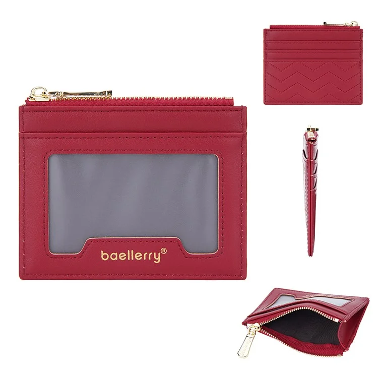 BAELLERRY NR098 Simple Style Wallet Card Holder Pouch Zipper Pocket PU Leather Coin Cash Money Storage Bag - Rot