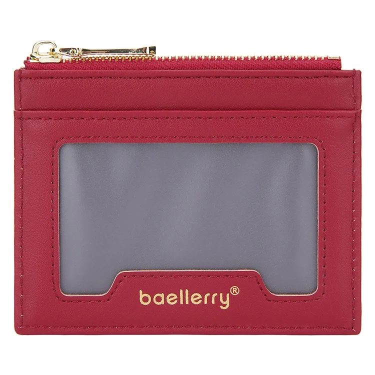 BAELLERRY NR098 Simple Style Wallet Card Holder Pouch Zipper Pocket PU Leather Coin Cash Money Storage Bag - Rot