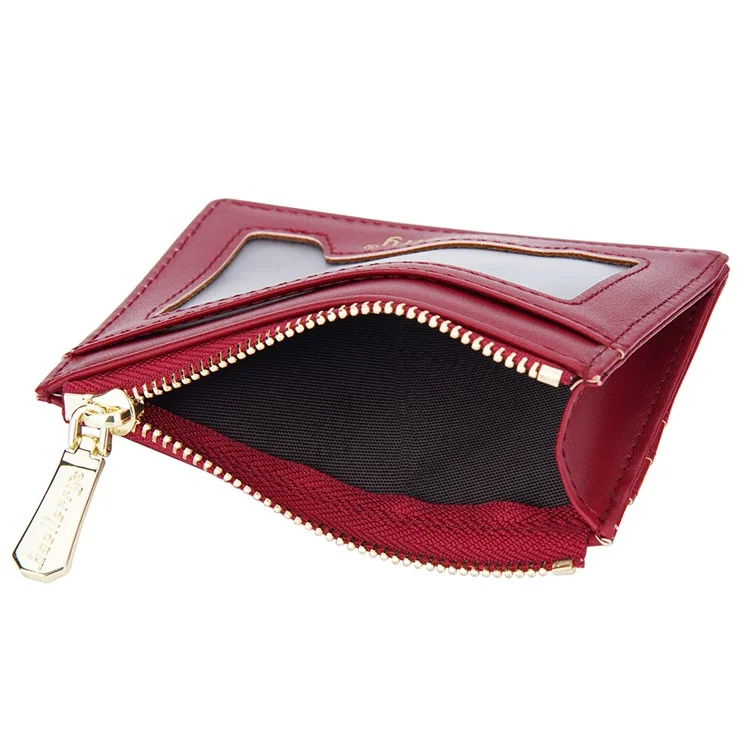BAELLERRY NR098 Simple Style Wallet Card Holder Pouch Zipper Pocket PU Leather Coin Cash Money Storage Bag - Rot