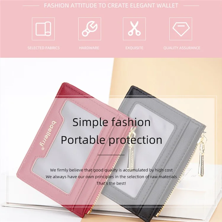 BAELLERRY NR098 Simple Style Wallet Card Holder Pouch Zipper Pocket PU Leather Coin Cash Money Storage Bag - Rot