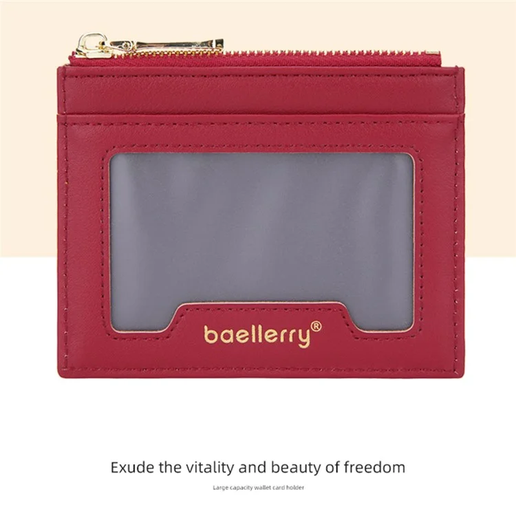 BAELLERRY NR098 Simple Style Wallet Card Holder Pouch Zipper Pocket PU Leather Coin Cash Money Storage Bag - Rot