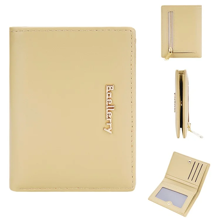 BAELLERRY NR097 Folding Zipper Short Wallet PU Leather Small Coin Purses Multiple Card Holder - Yellow