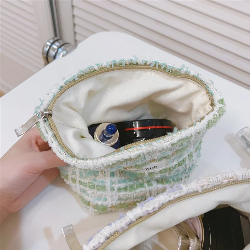 Makeup Storage Bag Purse Zipper Cosmetic Pouch Portable Travel Canvas Organizer Bag, Size: S - Light Green