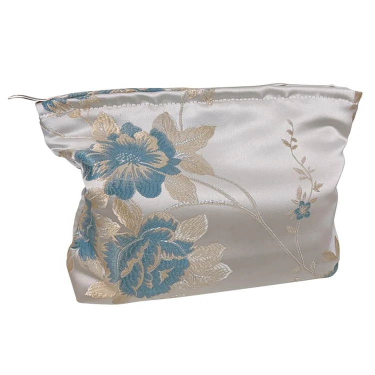 National Style Portable Makeup Bag Canvas Zipper Purse Cosmetic Pouch Organizer Bag for Traveling - Blue