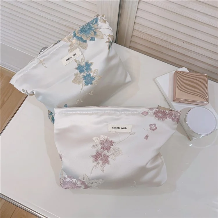 National Style Portable Makeup Bag Canvas Zipper Purse Cosmetic Pouch Organizer Bag for Traveling - Blue