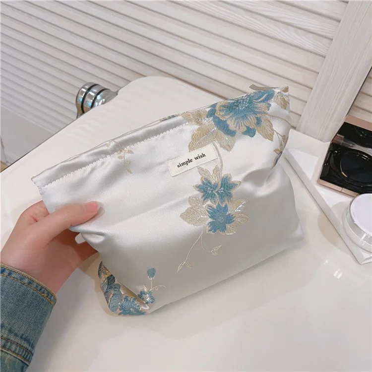 National Style Portable Makeup Bag Canvas Zipper Purse Cosmetic Pouch Organizer Bag for Traveling - Blue