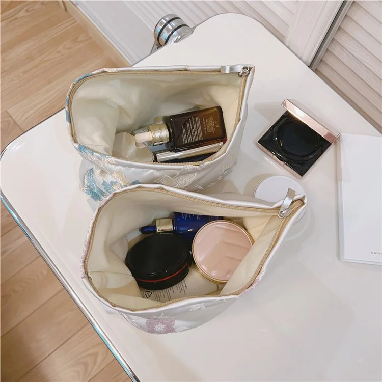 National Style Portable Makeup Bag Canvas Zipper Purse Cosmetic Pouch Organizer Bag for Traveling - Blue