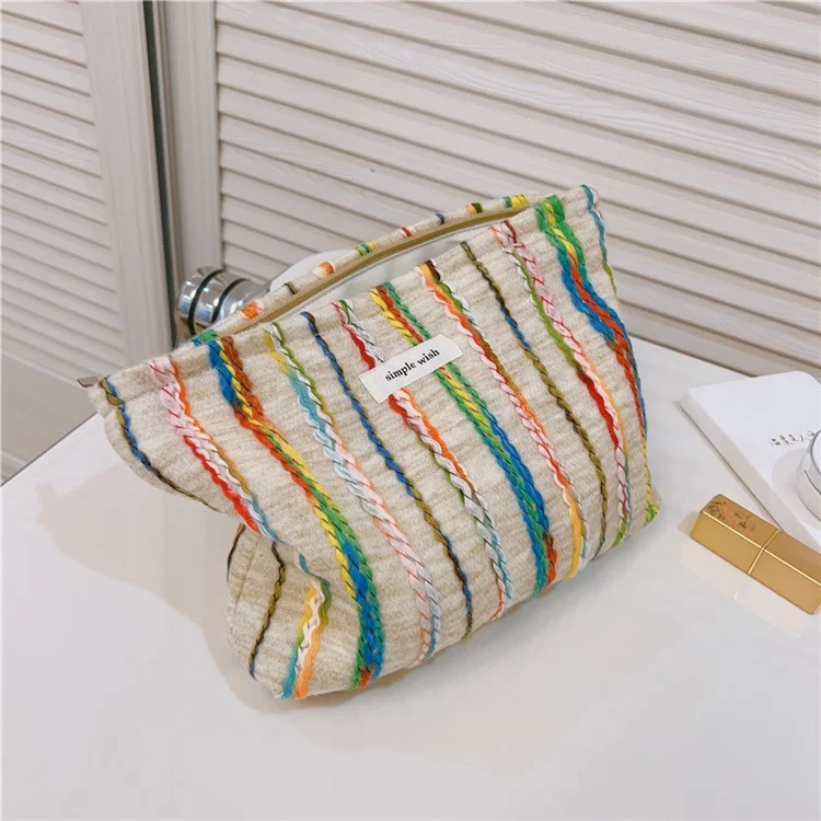 Rainbow Lline Design Canvas Makeup Storage Pouch Wear-resistant Women Teen Girls Cosmetic Organizer Travel Bag, Größe: L