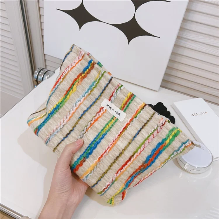 Rainbow Lline Design Canvas Makeup Storage Pouch Wear-resistant Women Teen Girls Cosmetic Organizer Travel Bag, Größe: L
