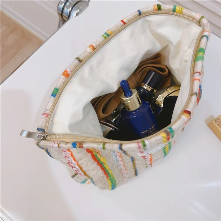 Rainbow Lline Design Canvas Makeup Storage Pouch Wear-resistant Women Teen Girls Cosmetic Organizer Travel Bag, Größe: L