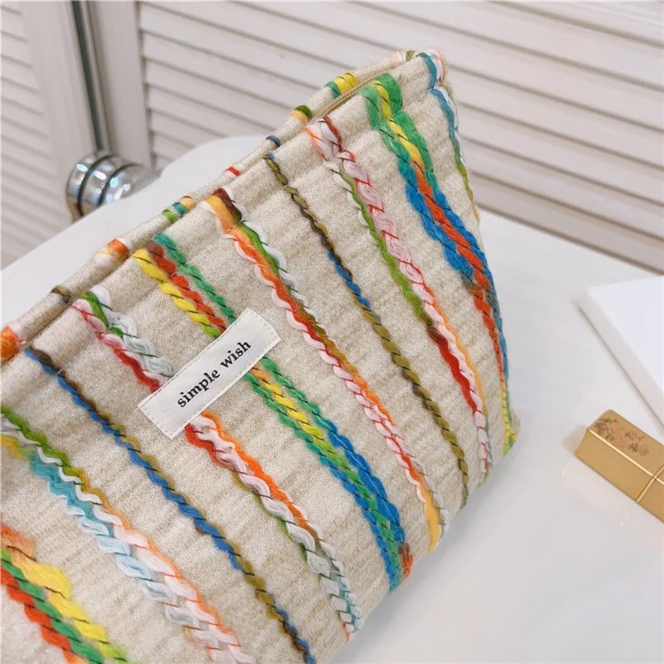 Rainbow Lline Design Canvas Makeup Storage Pouch Wear-resistant Women Teen Girls Cosmetic Organizer Travel Bag, Größe: L