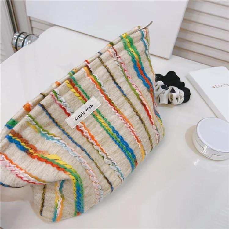 Rainbow Lline Design Canvas Makeup Storage Pouch Wear-resistant Women Teen Girls Cosmetic Organizer Travel Bag, Größe: L