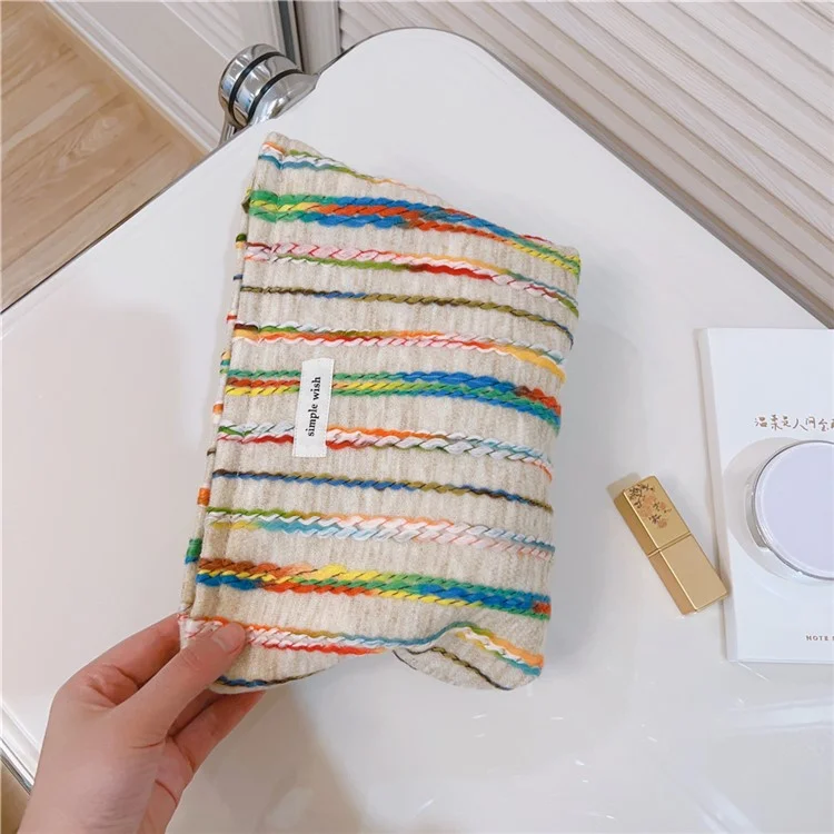 Rainbow Lline Design Canvas Makeup Storage Pouch Wear-resistant Women Teen Girls Cosmetic Organizer Travel Bag, Größe: L