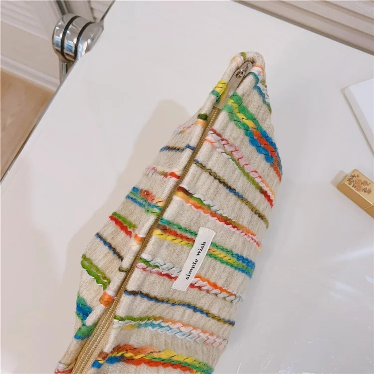Rainbow Lline Design Canvas Makeup Storage Pouch Wear-resistant Women Teen Girls Cosmetic Organizer Travel Bag, Größe: L