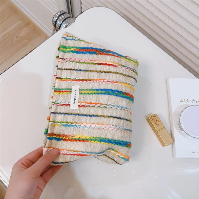 Women Teen Girls Cosmetic Organizer Travel Bag Rainbow Lline Design Canvas Makeup Storage Pouch, Size: S