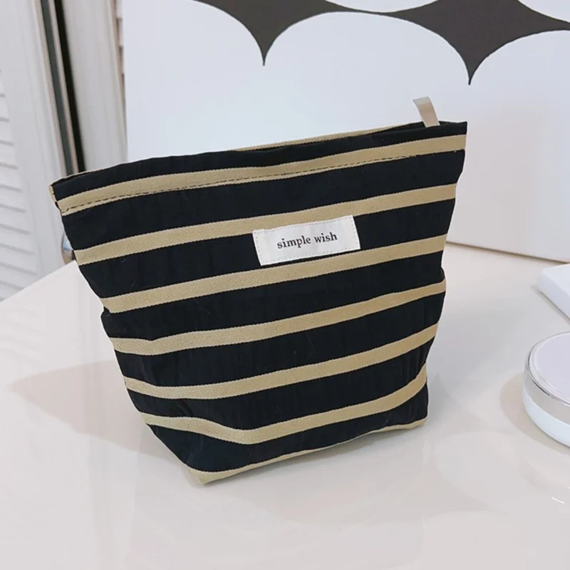 Makeup Bag Purse Zipper Cosmetic Pouch Large Travel Canvas Organizer Bag, Size: S - White Stripe
