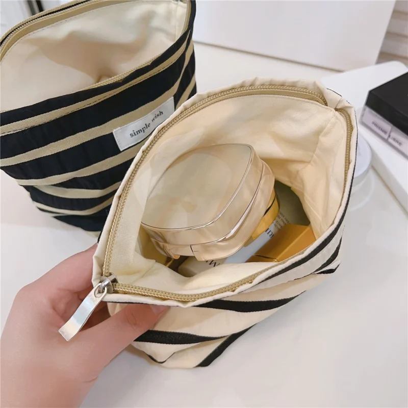 Makeup Bag Purse Zipper Cosmetic Pouch Large Travel Canvas Organizer Bag, Size: S - White Stripe