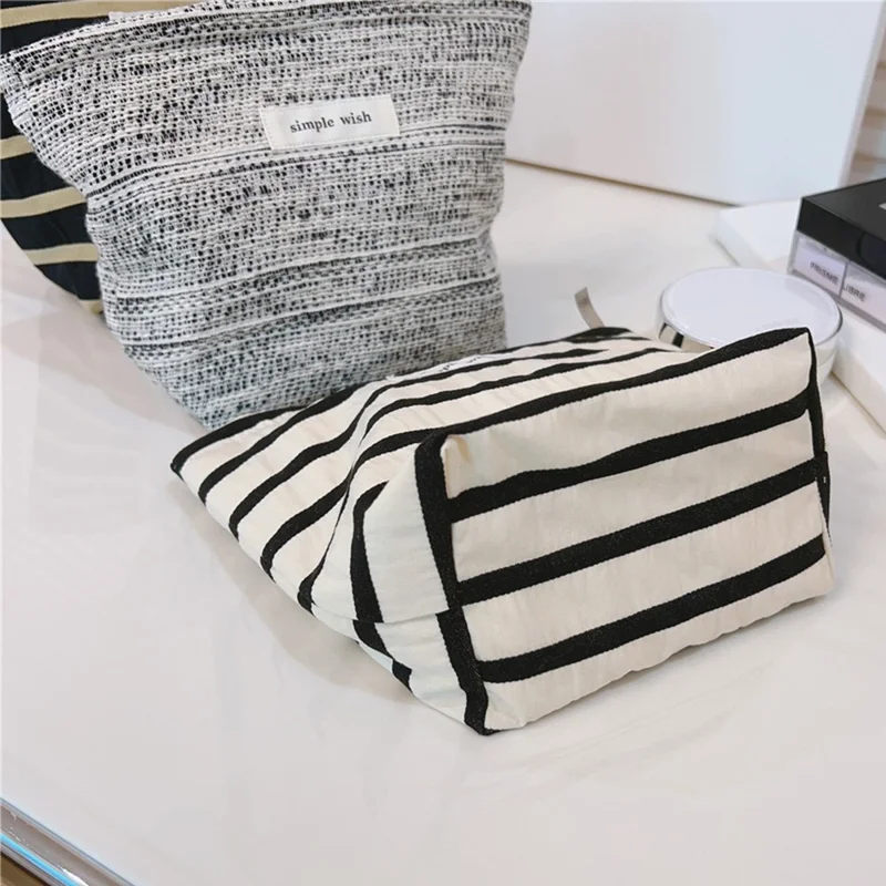Makeup Bag Purse Zipper Cosmetic Pouch Large Travel Canvas Organizer Bag, Size: S - White Stripe
