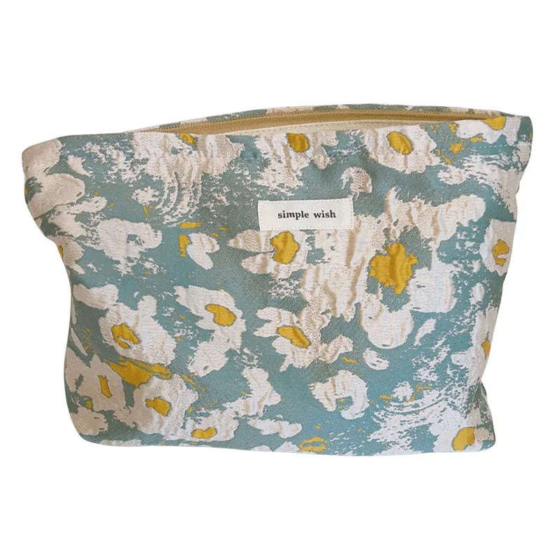 Enkel mönstrad väska för smink Resa Toalettförvaring Organisatorisk väska Väska i bomullstyg - stekt ägg
