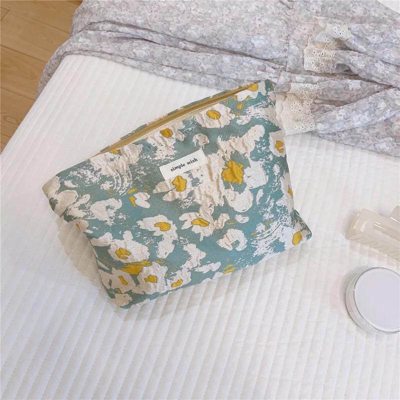 Enkel mönstrad väska för smink Resa Toalettförvaring Organisatorisk väska Väska i bomullstyg - stekt ägg