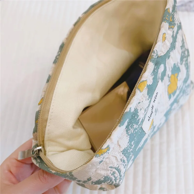 Enkel mönstrad väska för smink Resa Toalettförvaring Organisatorisk väska Väska i bomullstyg - stekt ägg