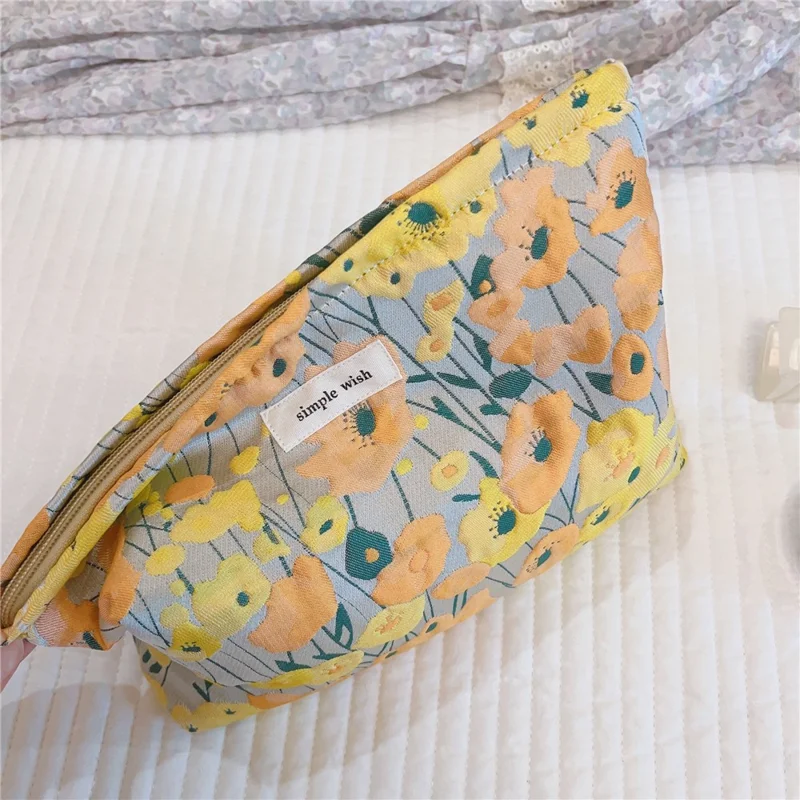 Enkel mönstrad väska för smink Resa Toalettförvaring Organisatorisk väska Väska i bomullstyg - stekt ägg