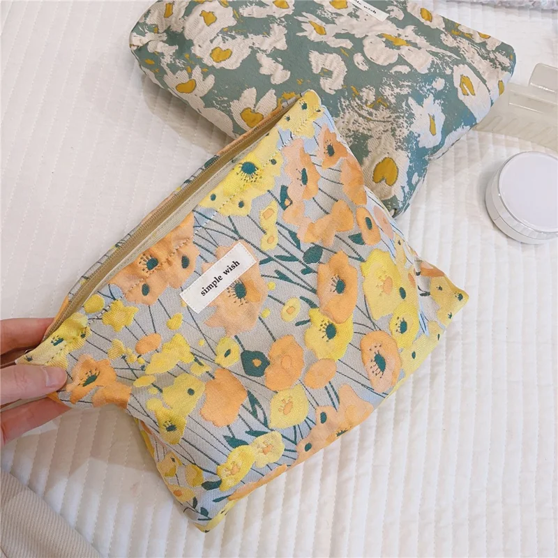 Enkel mönstrad väska för smink Resa Toalettförvaring Organisatorisk väska Väska i bomullstyg - stekt ägg
