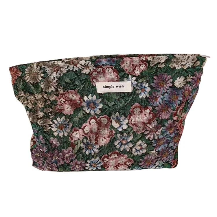 Cosmetic Bag Flower Pattern Canvas Makeup Bag Travel Toiletry Accessories Pouch Organizer - Colorful Flower