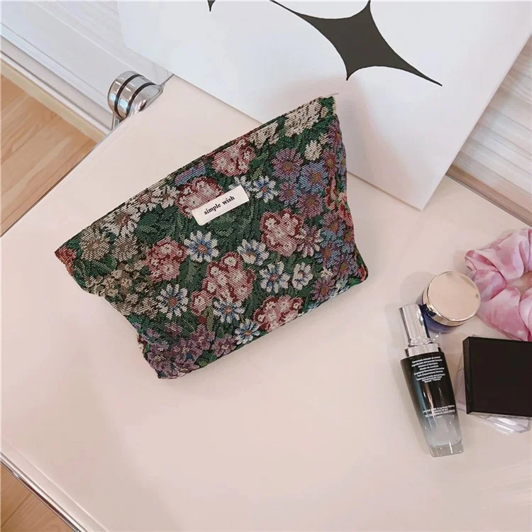 Cosmetic Bag Flower Pattern Canvas Makeup Bag Travel Toiletry Accessories Pouch Organizer - Colorful Flower