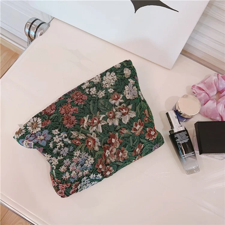 Cosmetic Bag Flower Pattern Canvas Makeup Bag Travel Toiletry Accessories Pouch Organizer - Colorful Flower