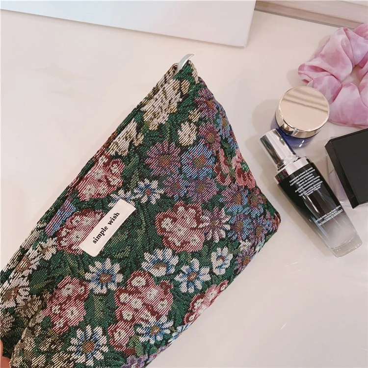 Cosmetic Bag Flower Pattern Canvas Makeup Bag Travel Toiletry Accessories Pouch Organizer - Colorful Flower