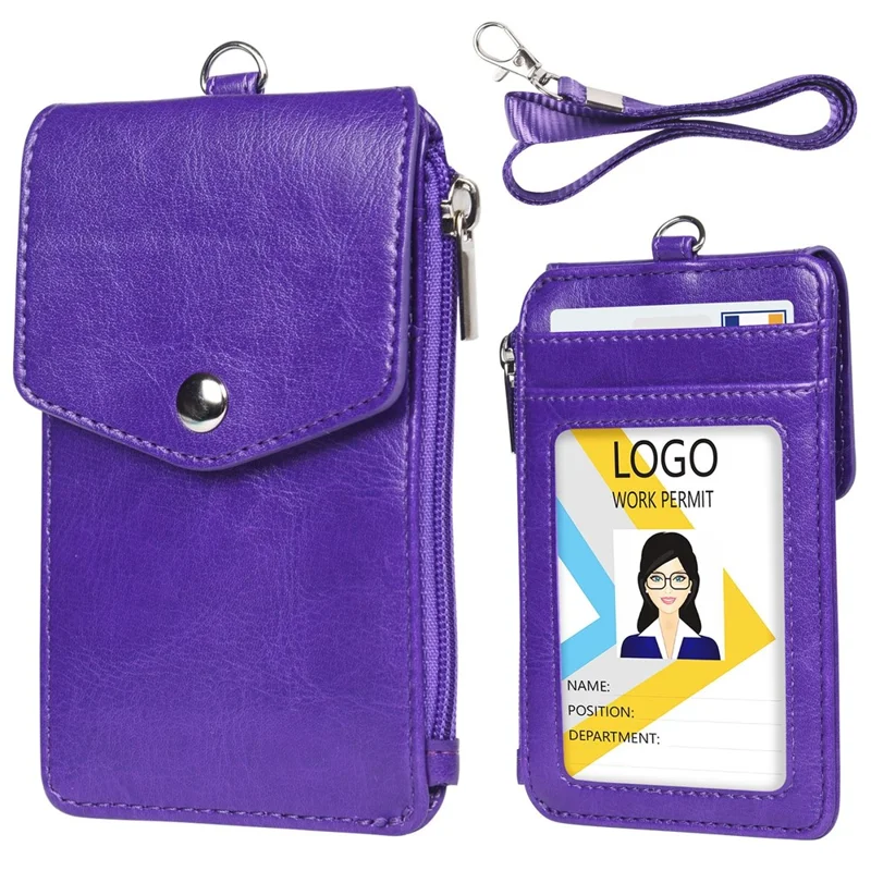 Portafoglio in pelle PU con cerniera e tracolla - Viola