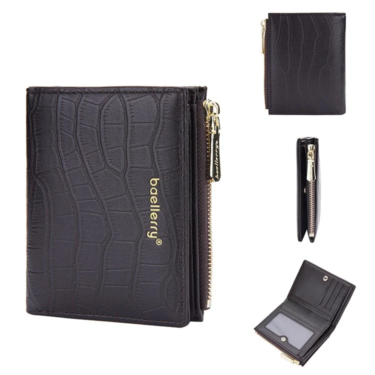 BAELLERRY DR100 Portefeuille en cuir PU pour homme, style d'affaires, Clutch Bag, porte-cartes, porte-monnaie à fermeture éclair - Café