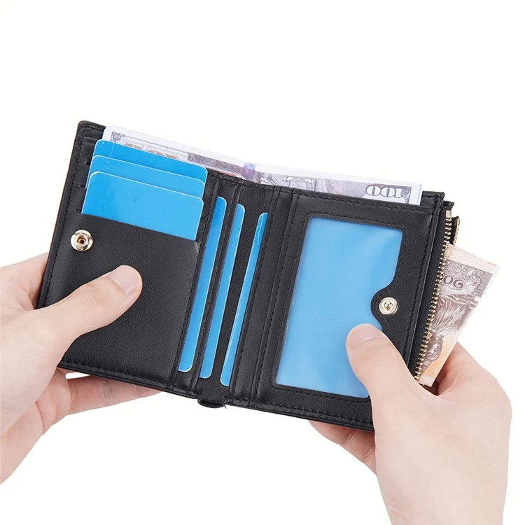 BAELLERRY DR100 Portefeuille en cuir PU pour homme, style d'affaires, Clutch Bag, porte-cartes, porte-monnaie à fermeture éclair - Café
