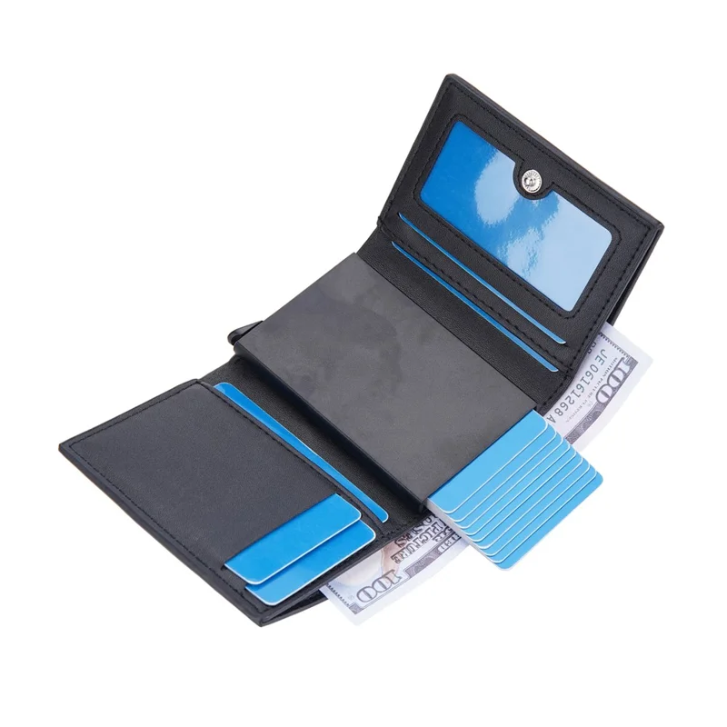 BAELLERRY D9213 PU Leather Crocodile Texture Wallet RFID Blocking Metal Card Holder Coin Purse for Men - Black