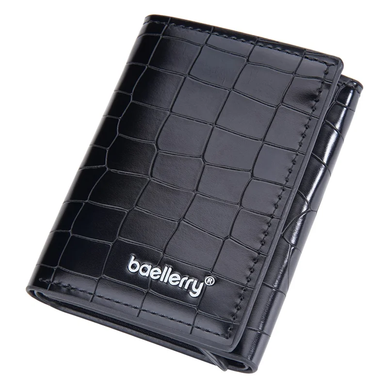 BAELLERRY D9213 PU Leather Crocodile Texture Wallet RFID Blocking Metal Card Holder Coin Purse for Men - Black
