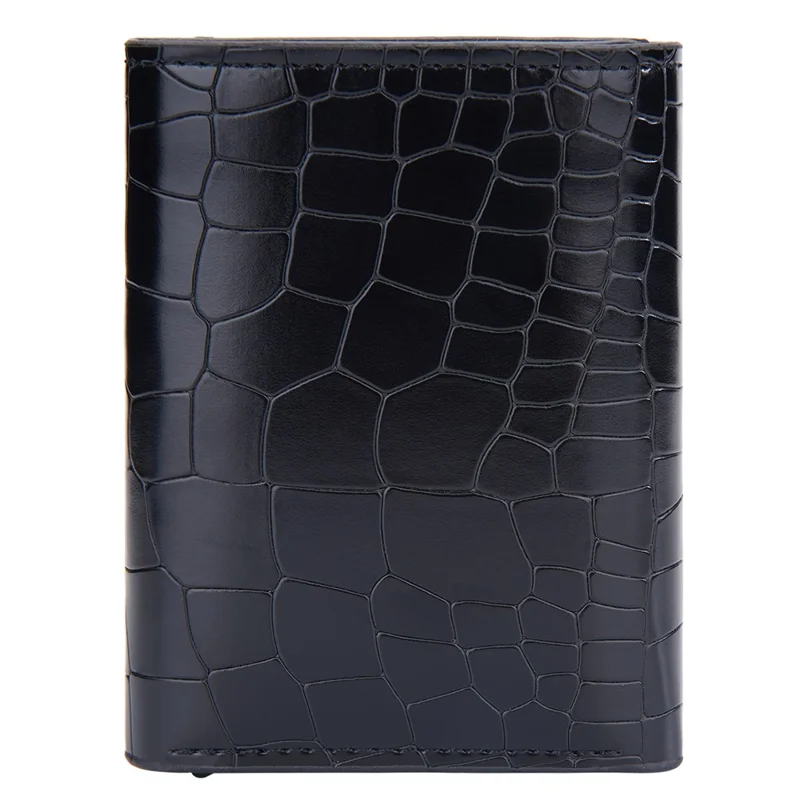 BAELLERRY D9213 PU Leather Crocodile Texture Wallet RFID Blocking Metal Card Holder Coin Purse for Men - Black