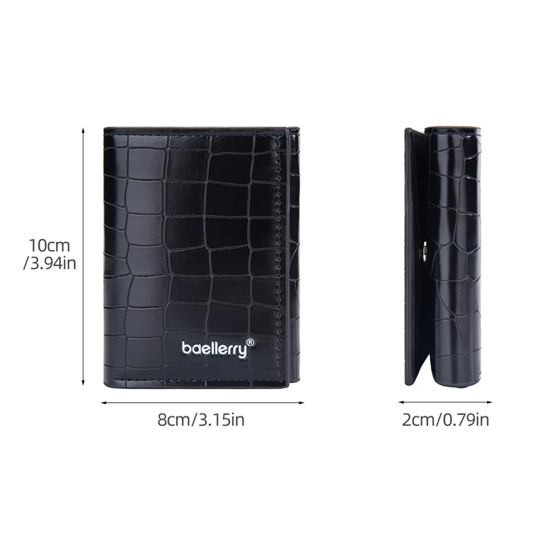 BAELLERRY D9213 PU Leather Crocodile Texture Wallet RFID Blocking Metal Card Holder Coin Purse for Men - Black