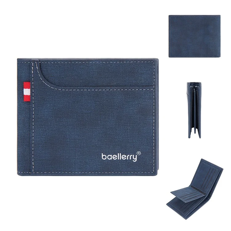 BAELLERRY D9198 PU Leather Men Folding Short Wallet Cards Cash Carrying Bag - Azul