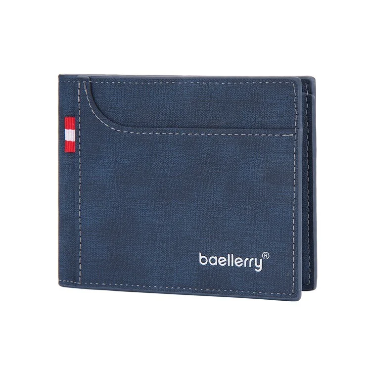 BAELLERRY D9198 PU Leather Men Folding Short Wallet Cards Cash Carrying Bag - Azul