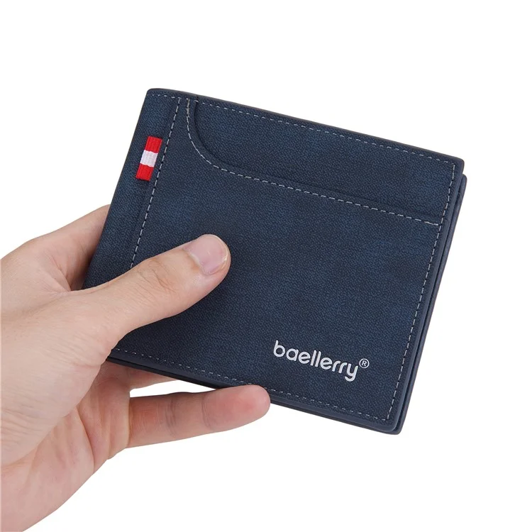 BAELLERRY D9198 PU Leather Men Folding Short Wallet Cards Cash Carrying Bag - Azul