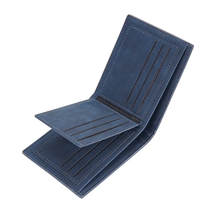 BAELLERRY D9198 PU Leather Men Folding Short Wallet Cards Cash Carrying Bag - Azul