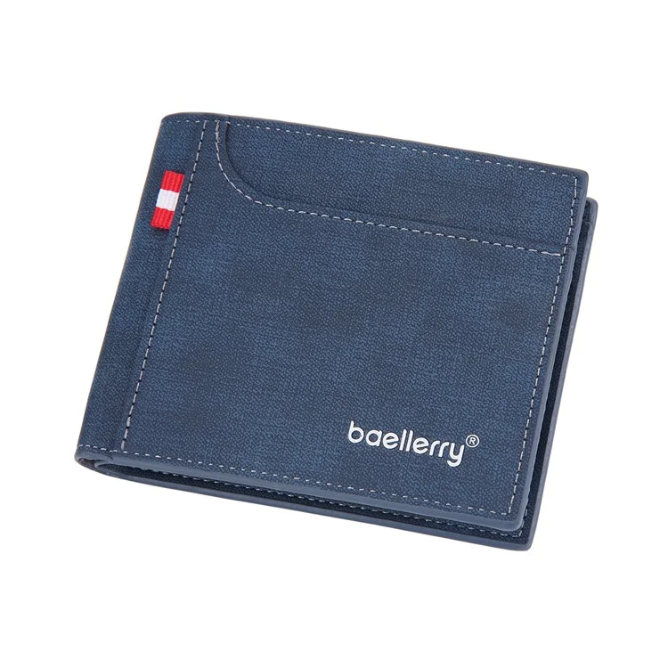 BAELLERRY D9198 PU Leather Men Folding Short Wallet Cards Cash Carrying Bag - Azul