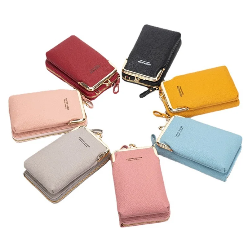 Stylish PU Leather Touch Screen Phone Carrying Bag Coin Purse Women Crossbody Bag - Pink