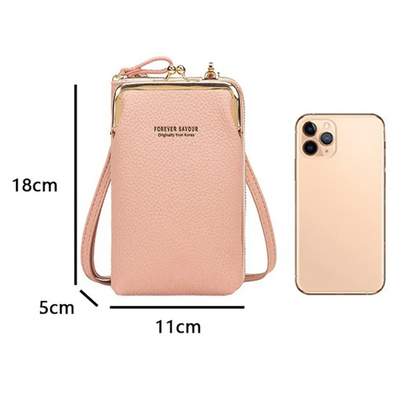 Stylish PU Leather Touch Screen Phone Carrying Bag Coin Purse Women Crossbody Bag - Pink